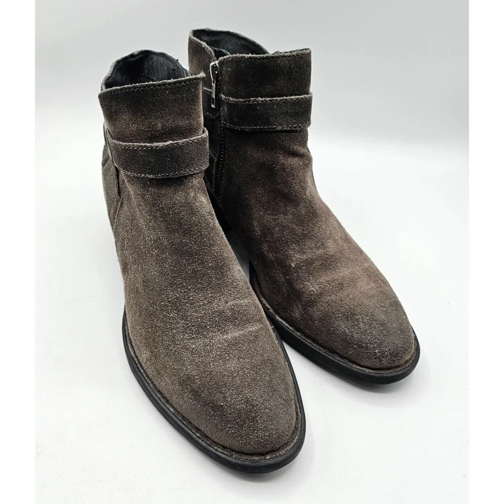 Born Womens Binghamton Ankle Booties 8.5‎ Gray Taupe Suede Moto Boot Block Heel